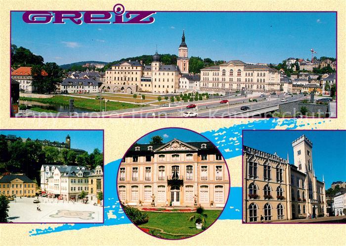 Greiz Thueringen Stadtbild mit Schlossbruecke Weisse Elster Schlossgarten Gymnas