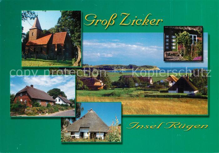 Gross Zicker Gager Kirche Reetdachhaeuser Landschaftspanorama