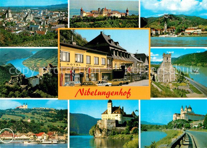 Marbach Donau Strandhotel Nibelungenhof Stadtpanorama Kloster Maria Taferl Burgr