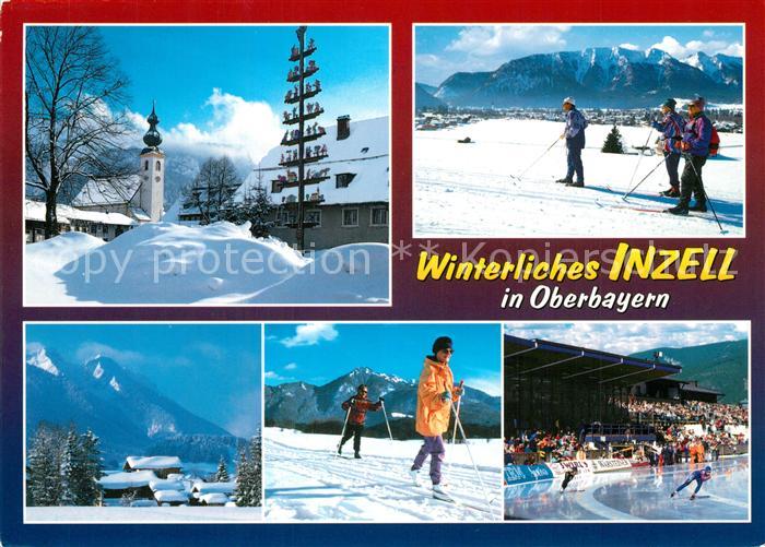 Inzell Ortsmotiv mit Kirche Eisschnelllauf Skilanglauf Wintersportplatz Alpen