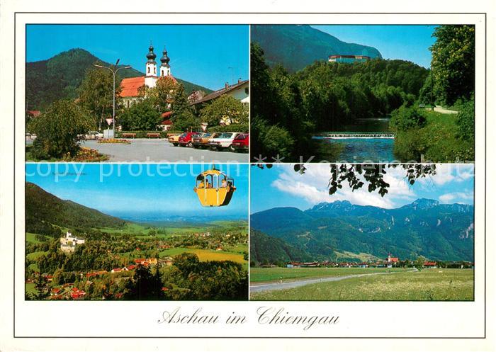 Aschau Chiemgau Ortsmotiv mit Kirche Kabinenseilbahn Landschaftspanorama Partie