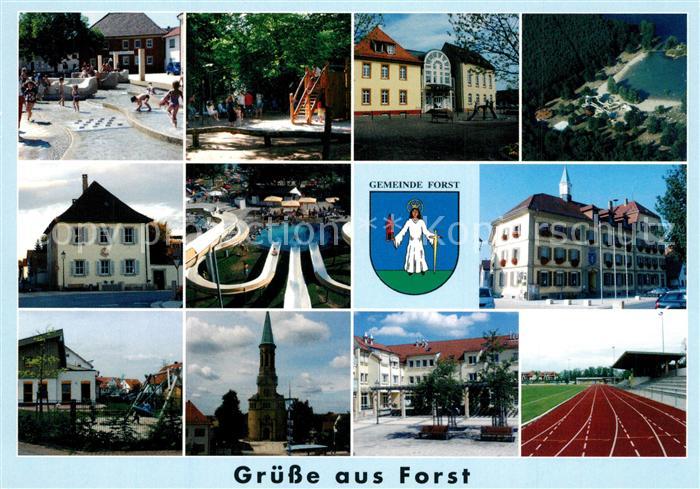 Forst Baden Wasserspiele Kinderspielplatz Gebaeude Kirche Sportstadion