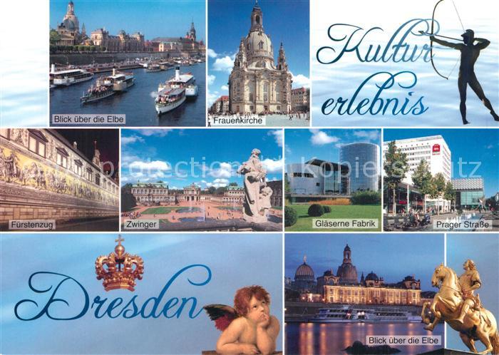 Dresden Elbe Dampfer Frauenkirche Bogenschuetze Fuerstenzug Zwinger Glaeserne Fa
