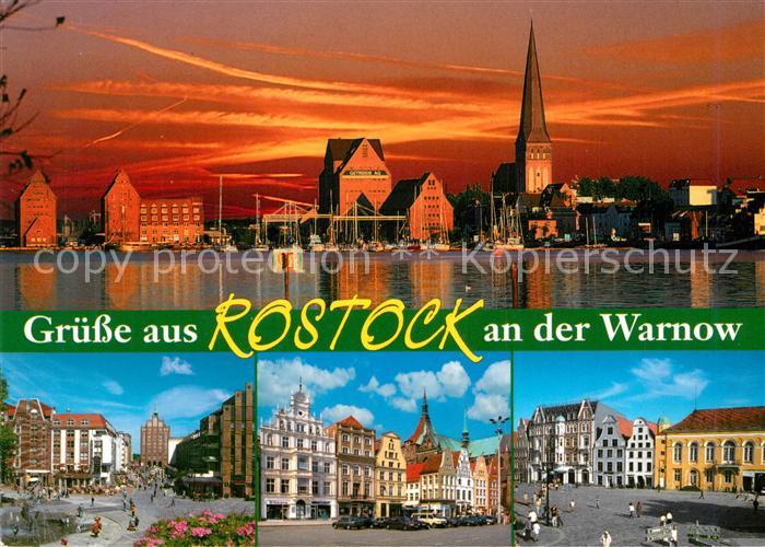 Rostock Ansicht vom Wasser aus Sonnenuntergang Innenstadt Marktplatz Giebelhaeus