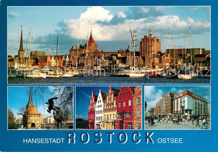 Rostock Hafen Segelschiffe Altstadt Turm Giebelhaeuser Marktplatz