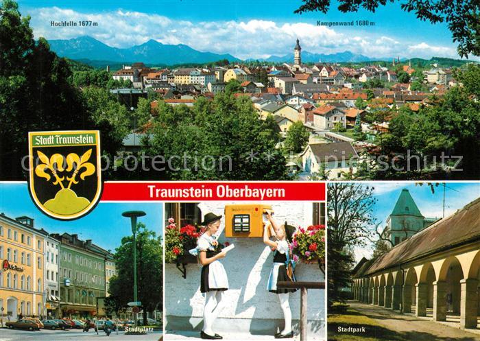 Traunstein Oberbayern Stadtpanorama Alpen Stadtplatz Stadtpark Trachten Kinder a