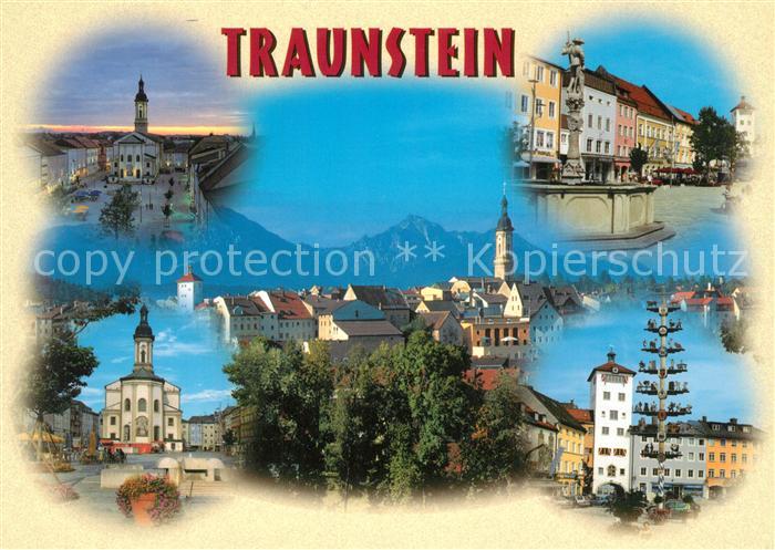 Traunstein Oberbayern Stadtplatz Kirche Brunnen Innenstadt Maibaum Stadtpanorama