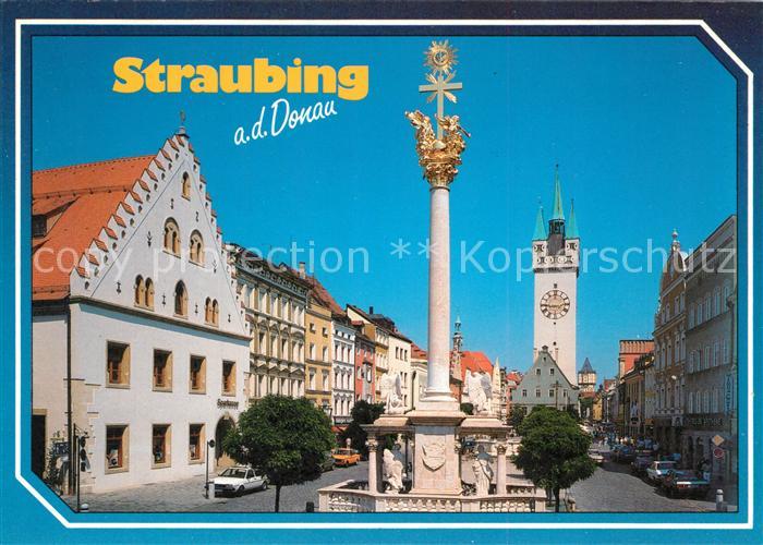 Straubing Dreifaltigkeitssaeule Stadtturm