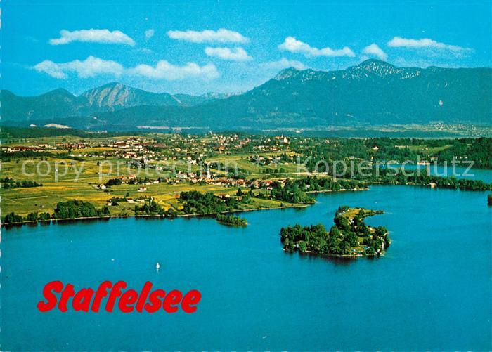 Murnau Staffelsee gegen Jochberg Herzogstand Heimgarten Insel Fliegeraufnahme