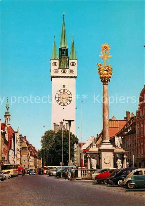 Straubing Dreifaltigkeitssaeule Stadtturm Rathaus