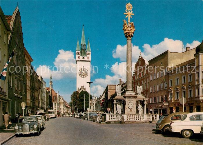 Straubing Theresienplatz Stadtturm Dreifaltigkeitssaeule
