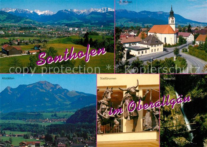 Sonthofen Oberallgaeu Panorama Alpen St Michael Kirche Wasserfall Stadtbrunnen A