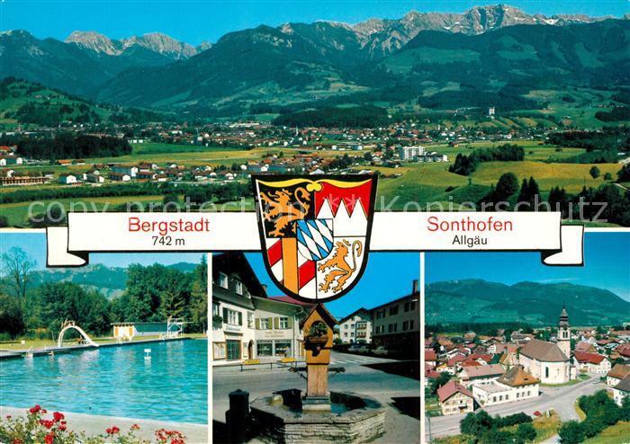 Sonthofen Oberallgaeu Panorama Bergstadt Alpen Freibad Brunnen Wappen