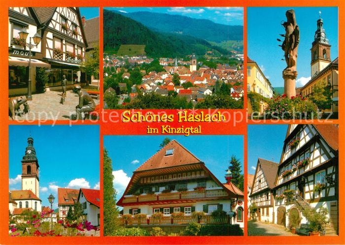 Haslach Kinzigtal Hauptstrasse Skulpturen Brunnen Kirche Fachwerkhaus Schwarzwal