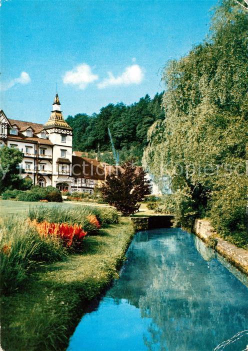 Bad Herrenalb Kurpark mit Moenchs Posthotel Partie an der Alb