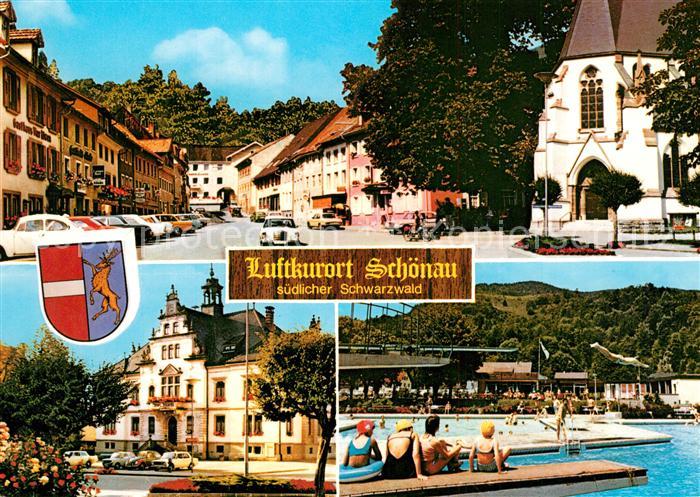 Schoenau Schwarzwald Hauptstrasse Rathaus Freibad Luftkurort Wappen