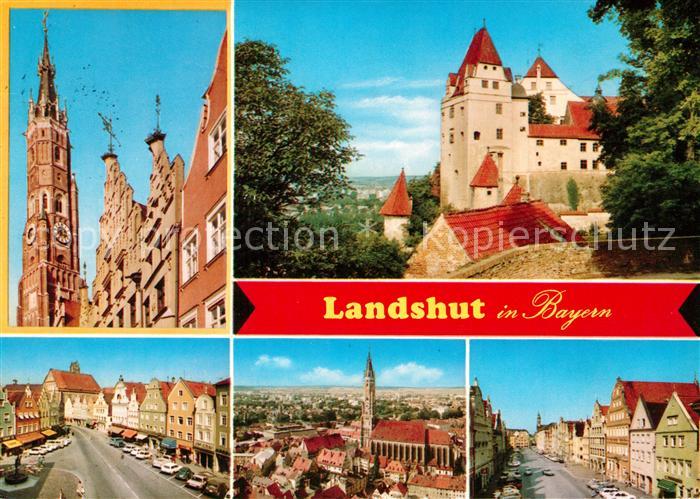 Landshut Isar Kirchturm Fassade Rathaus Burg Trausnitz Altstadt