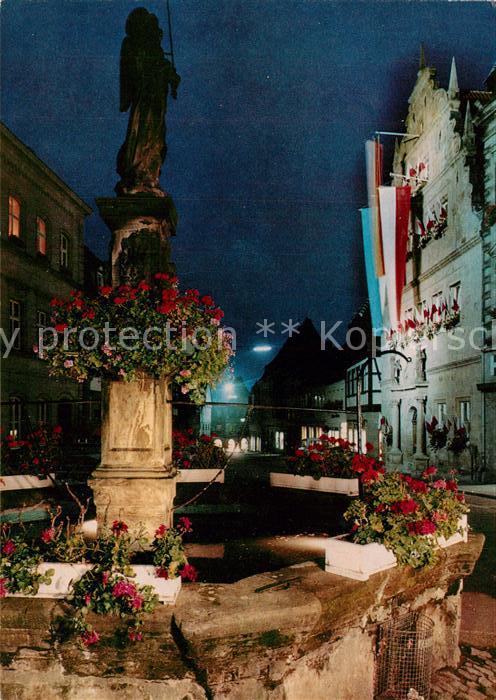Kronach Oberfranken Brunnen am Rathaus Nachtaufnahme