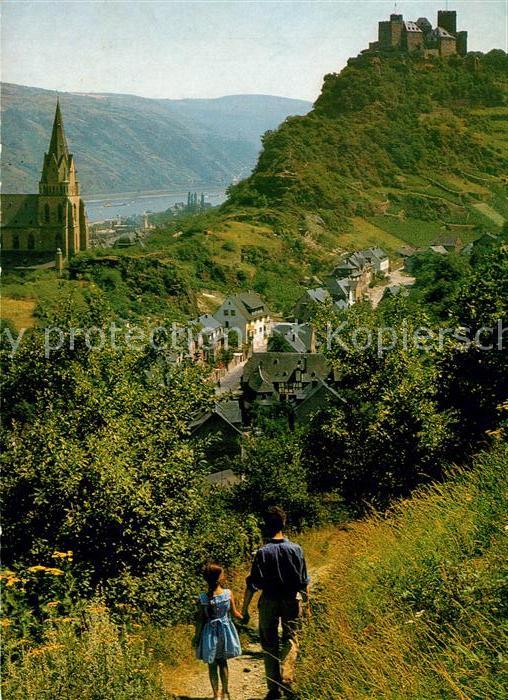 Oberwesel Rhein Panorama mit Schoemburg Wanderweg