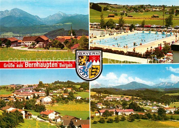 Bernhaupten Freibad Gesamtansicht mit Bayerischen Alpen Wappen