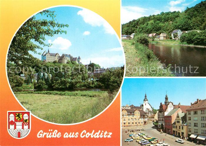Colditz Schloss Partie an der Mulde Markt Altstadt Kirche