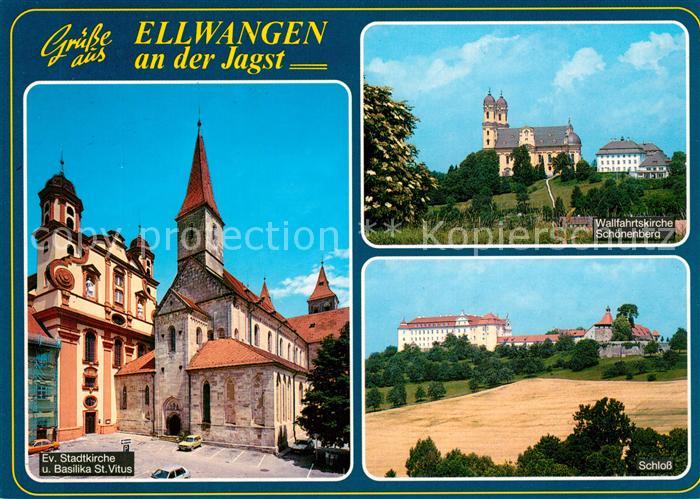 Ellwangen Jagst Wallfahrtskirche Schoenenberg Ev Stadtkirche und Basilika St Vit