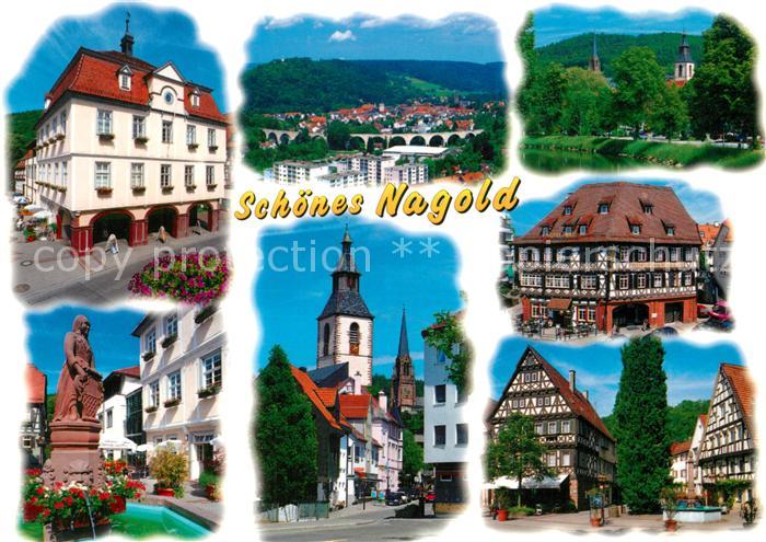 Nagold Rathaus Stadtblick Brunnen Kirche Fachwerkhaeuser