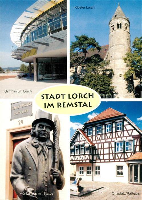 Lorch Wuerttemberg Gymnasium Kloster Lorch Moerikehaus mit Statue Oriaplatz Rath