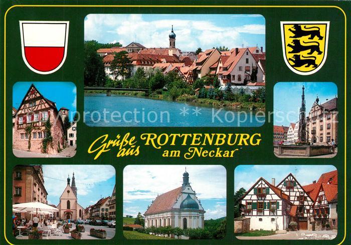 Rottenburg Neckar Fachwerkhaeuser Neckarpartie Brunnen Markt Kirche