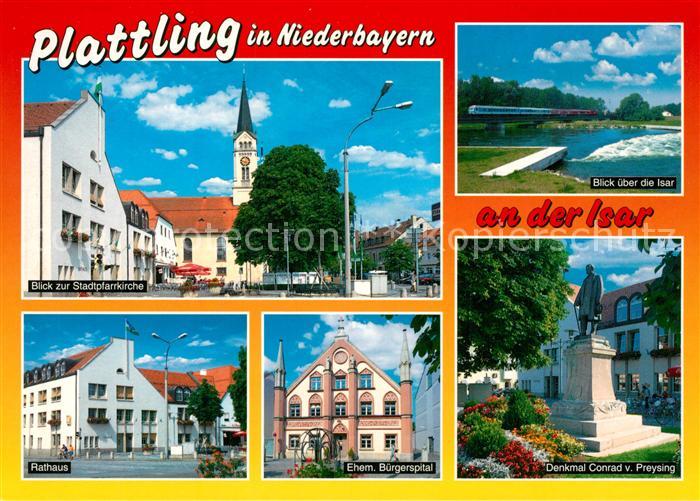Plattling Isar Bayern Stadtpfarrkirche Isarpartie Rathaus Ehem Buergerspital Den