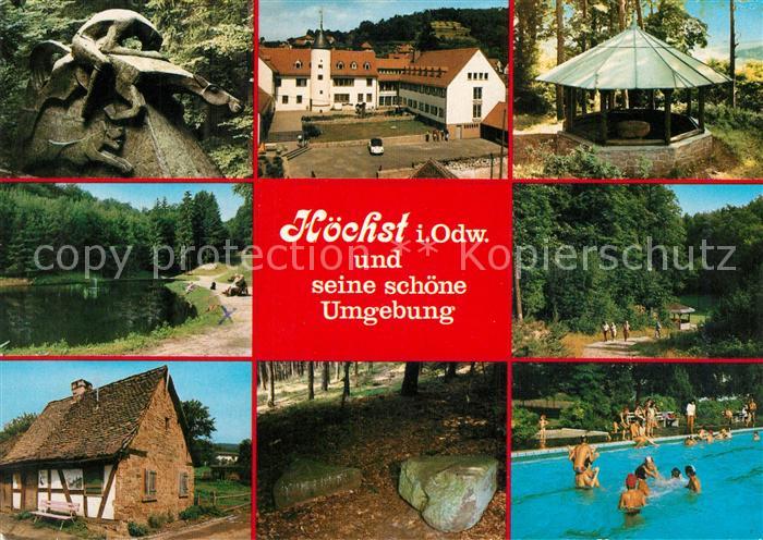 Hoechst Odenwald Teilansichten Pavillon Badesee Altes Haus Schwimmbad
