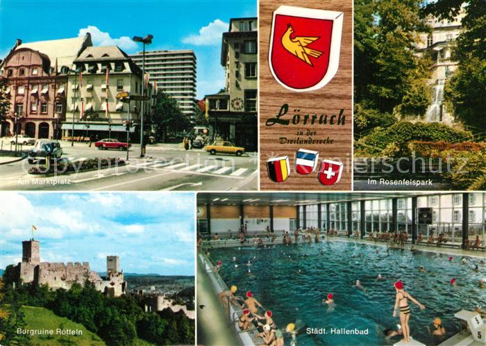 Loerrach Marktplatz Rosenfelspark Burgruine Roetteln Staedt Hallenbad