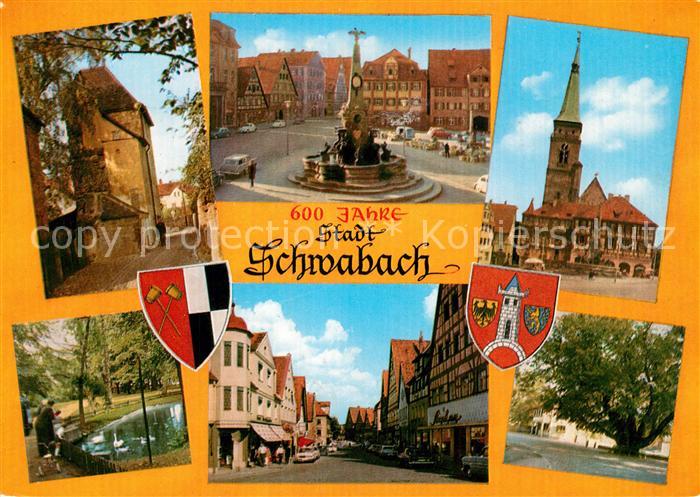 Schwabach Burg Schoener Brunnen Kirche Schwanenteich Strassenpartie Alte Linde