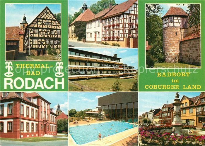 Rodach Coburg Fachwerkhaeuser Stadtmauer Rathaus Schwimmbad Brunnen