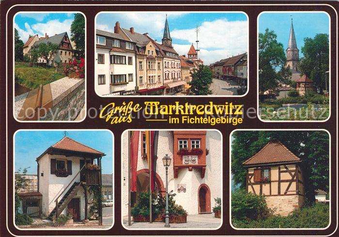 Marktredwitz Bruecke mit fuenfzigstem Breitengrad Hauptstrasse Kirche Motive