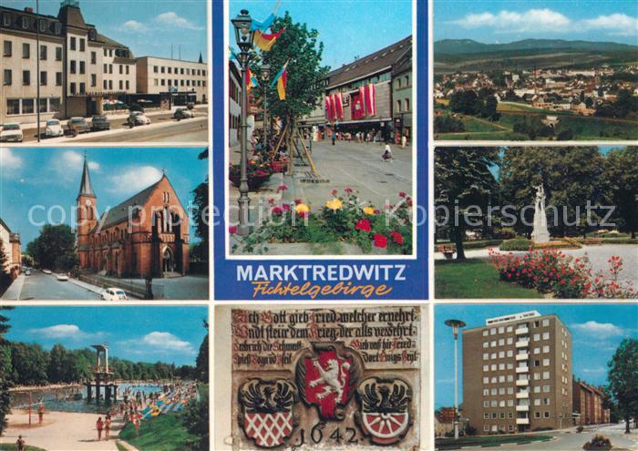 Marktredwitz Hauptstrasse Kirche Schwimmbad Panorama Park Wappen Hochhaus