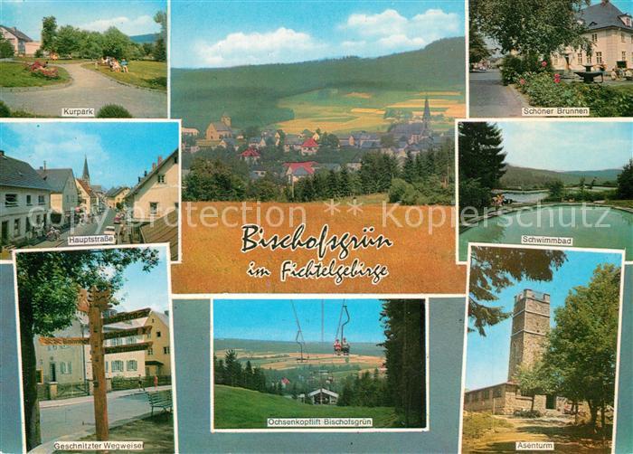 Bischofsgruen Kurpark Hauptstrasse Geschnitzter Wegweiser Ochsenkopflift Schoene