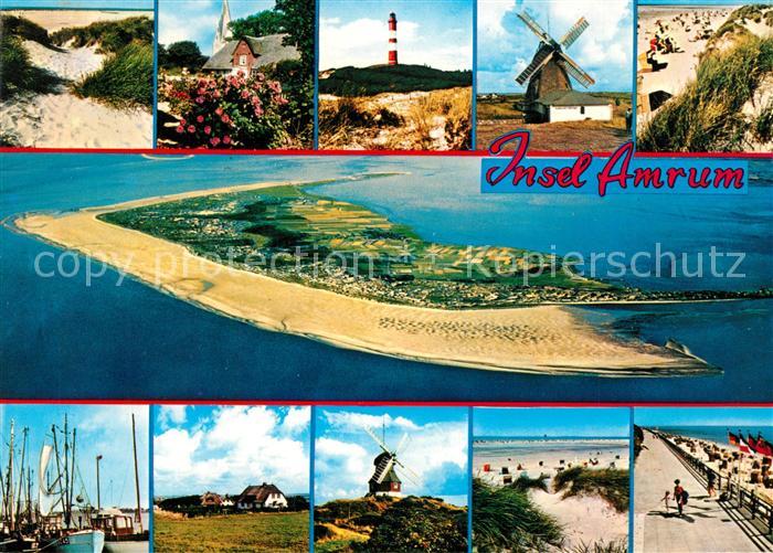 Insel Amrum Fliegeraufnahme Strand Leuchtturm Windmuehle Hafen
