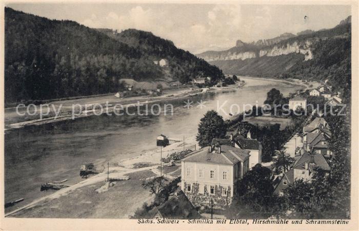 Schmilka Panorama Elbtal Hirschmuehle Schrammsteine Elbsandsteingebirge