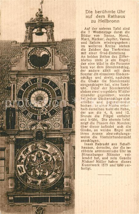 Heilbronn Neckar Beruehmte Uhr auf dem Rathaus