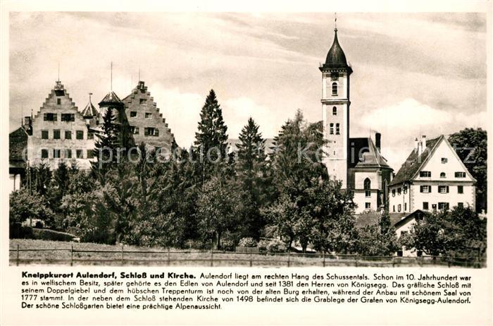Aulendorf Ortsansicht mit Schloss und Kirche Kneippkurort Franckh Chronik Karte