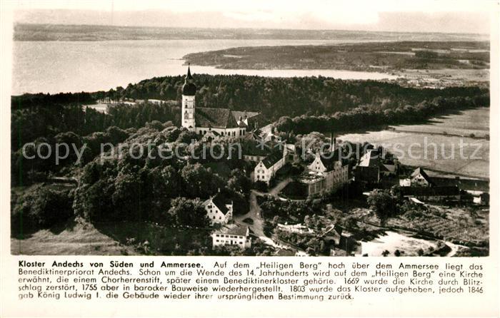 Kloster Andechs Ansicht von Sueden mit Ammersee Fliegeraufnahme Franckh Chronik