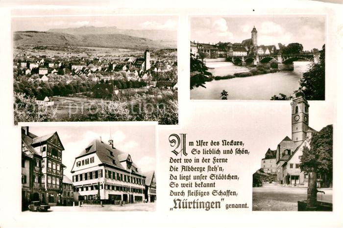 Nuertingen Stadtpanorama Neckar Bruecke Innenstadt Kirche