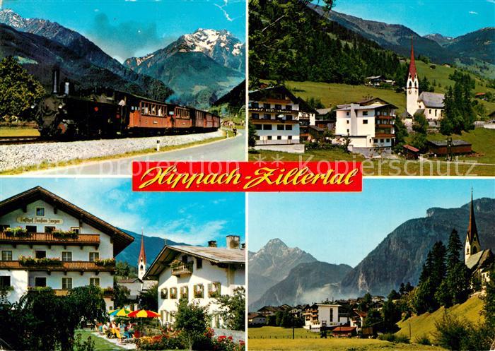 Hippach Teilansichten Kirche Gasthof Restaurant Eisenbahn Dampflokomotive Ziller