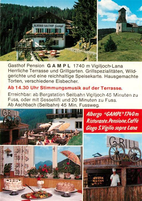 Vigiljoch Albergo Gasthof Pension Gampl Speisekarte Bergkapelle
