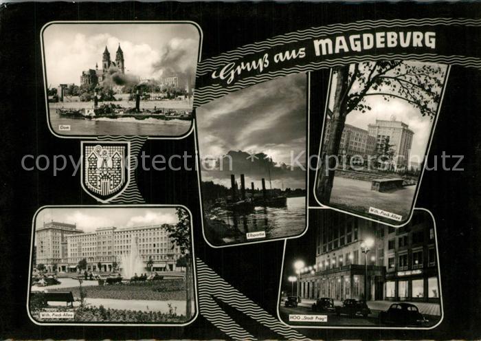 Magdeburg Dom Wilhelm Pieck Allee Elbe Dampfer HOG Stadt Prag Nachtaufnahme Wapp