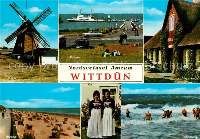 Wittduen Amrum Windmuehle Strand Seebruecke Faehre Friesenhaus Brandung Trachten