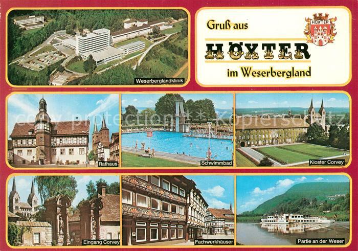 Hoexter Weser Weserberglandklinik Luftbild Rathaus Schwimmbad Kloster Corvey Fac