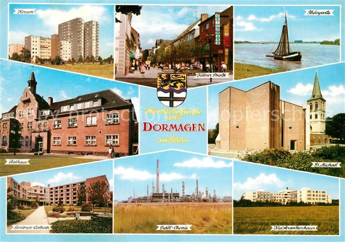 Dormagen Horrem Siedlung Hochhaeuser Koelner Strasse Rheinpartie Rathaus Kirche