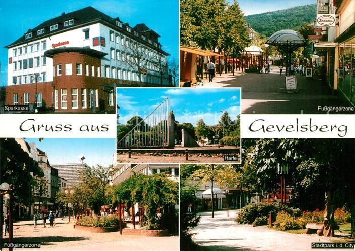 Gevelsberg Fussgaengerzone Sparkasse Stadtpark in der City Harfe Monument